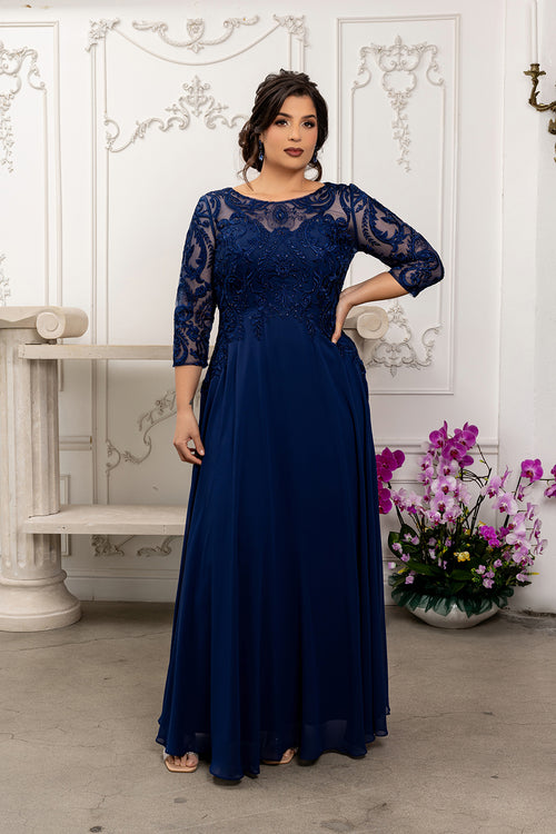 Elegant Lace Bodice A-Line Dress with 3/4 Sleeves Mother of the Bride Gown by May Queen MQ2210
