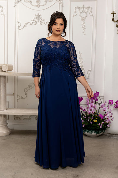 Elegant Lace Bodice A-Line Dress with 3/4 Sleeves Mother of the Bride Gown by May Queen MQ2210