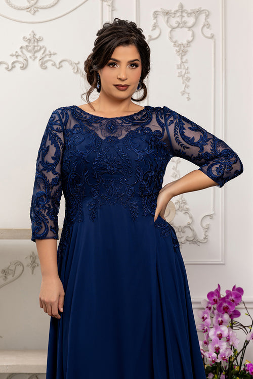 Elegant Lace Bodice A-Line Dress with 3/4 Sleeves Mother of the Bride Gown by May Queen MQ2210