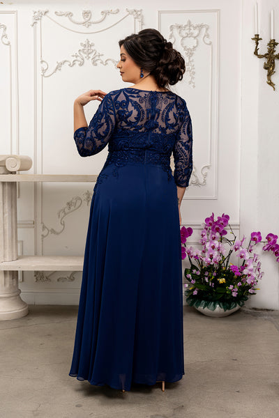 Elegant Lace Bodice A-Line Dress with 3/4 Sleeves Mother of the Bride Gown by May Queen MQ2210