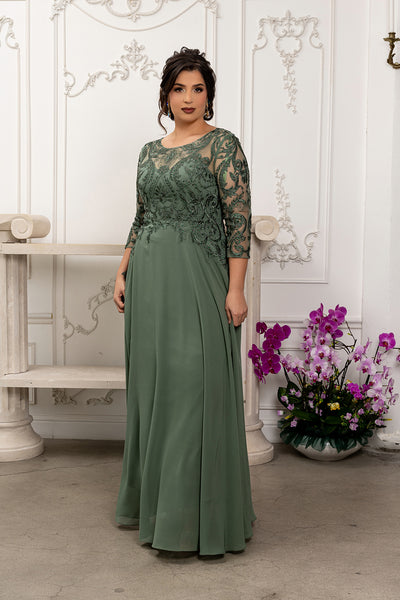 Elegant Lace Bodice A-Line Dress with 3/4 Sleeves Mother of the Bride Gown by May Queen MQ2210