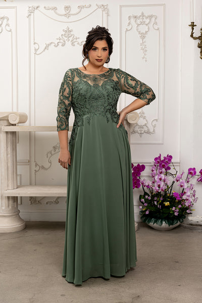 Elegant Lace Bodice A-Line Dress with 3/4 Sleeves Mother of the Bride Gown by May Queen MQ2210