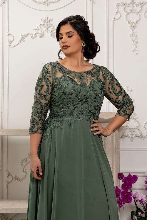 Elegant Lace Bodice A-Line Dress with 3/4 Sleeves Mother of the Bride Gown by May Queen MQ2210