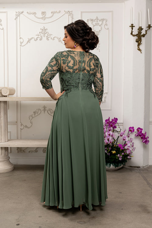 Elegant Lace Bodice A-Line Dress with 3/4 Sleeves Mother of the Bride Gown by May Queen MQ2210