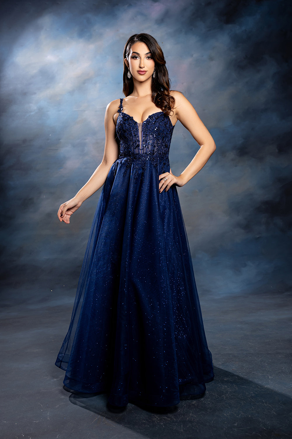 Sleeveless A-Line Tulle Prom Dress with Lace Appliqué Bodice & Spaghetti Straps by May Queen MQ2212