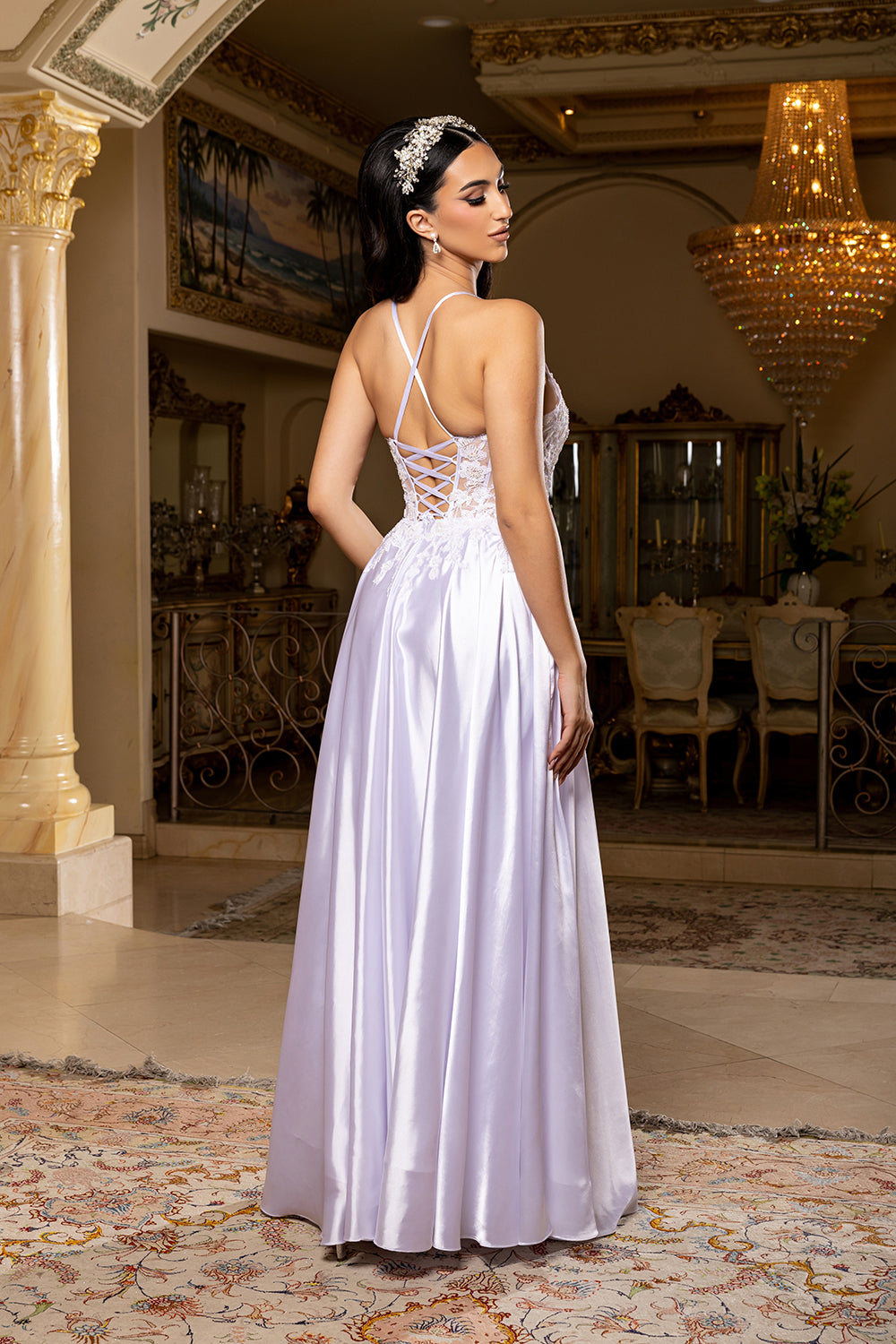Satin Wedding Dress with Lace Corset Bodice A-Line Skirt & Lace-Up Back Gown by May Queen MQ2217