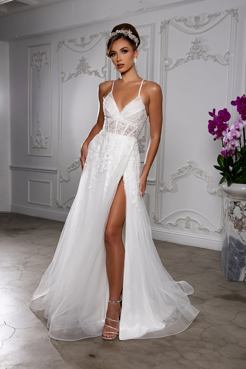 a line wedding dress corset Primrose Colorful Floral Embroidery Corset A-line Wedding Dress main image 1