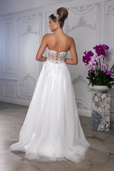 Elegant Strapless A-Line Wedding Dress with Sheer Corset Bodice Bridal Gown by May Queen MQ2222