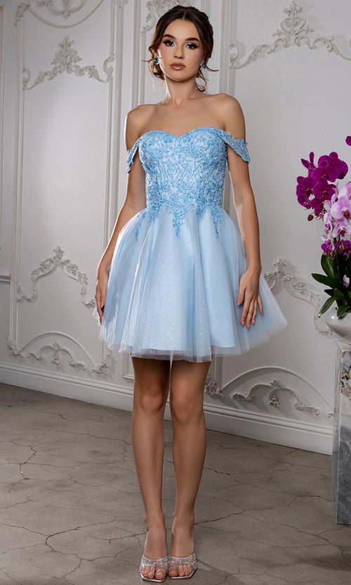 Sweetheart Neckline Tulle Short Dress Strapless Fit & Flare Homecoming Dress by May Queen MQ2224