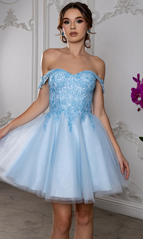 Sweetheart Neckline Tulle Short Dress Strapless Fit & Flare Homecoming Dress by May Queen MQ2224