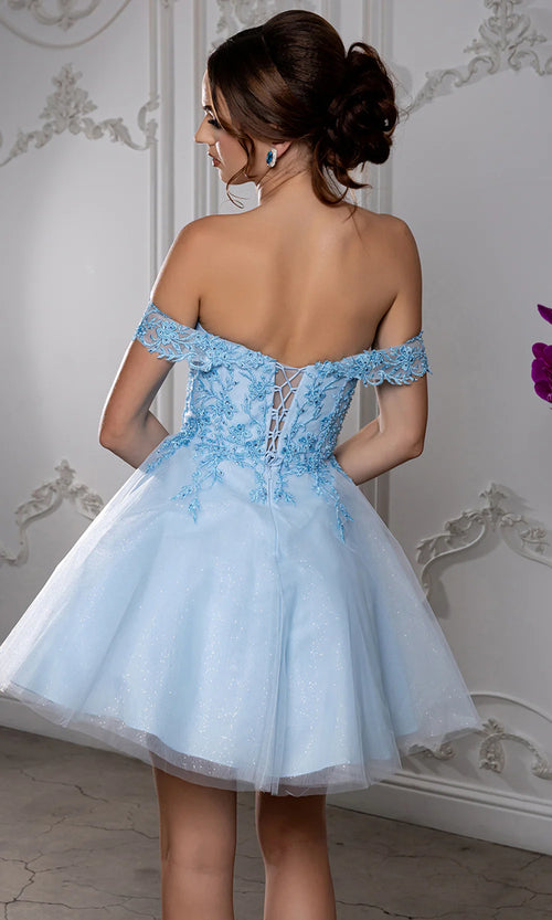 Sweetheart Neckline Tulle Short Dress Strapless Fit & Flare Homecoming Dress by May Queen MQ2224
