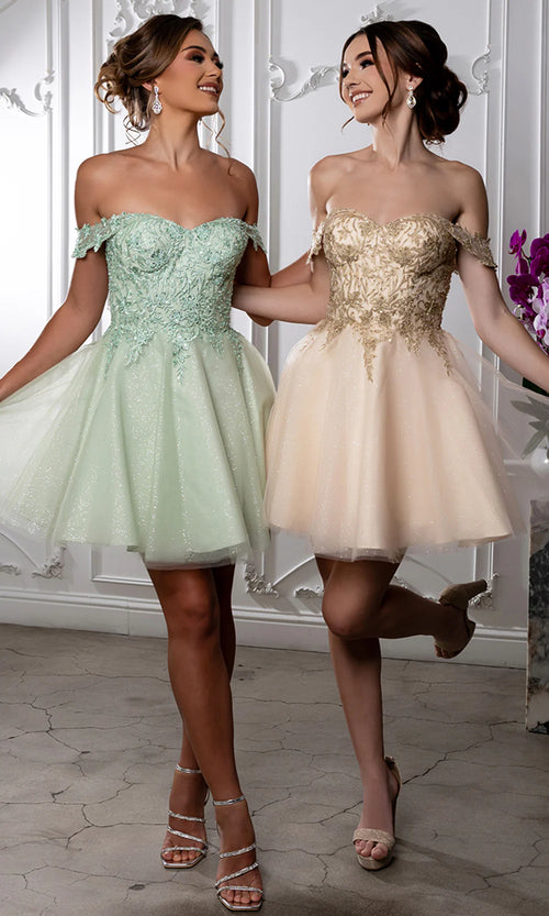 Sweetheart Neckline Tulle Short Dress Strapless Fit & Flare Homecoming Dress by May Queen MQ2224