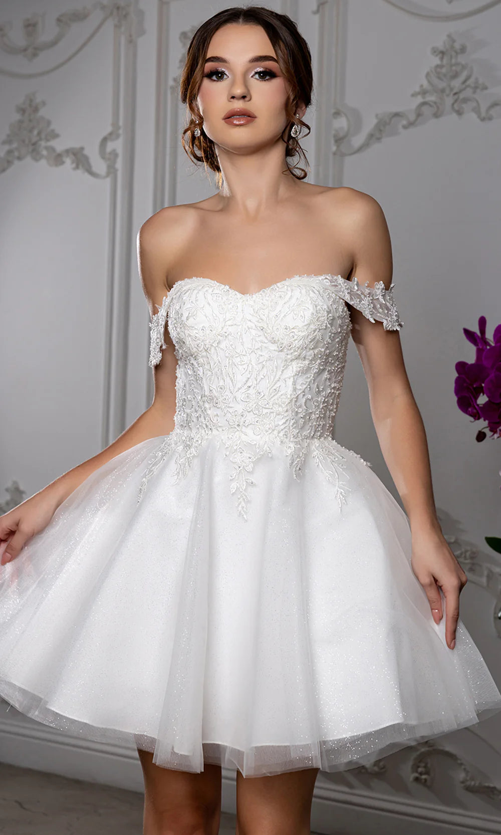 Sweetheart Neckline Tulle Short Dress Strapless Fit & Flare Homecoming Dress by May Queen MQ2224