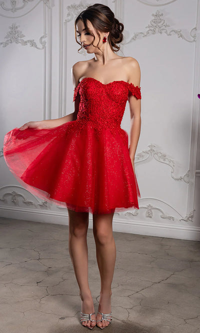 Sweetheart Neckline Tulle Short Dress Strapless Fit & Flare Homecoming Dress by May Queen MQ2224
