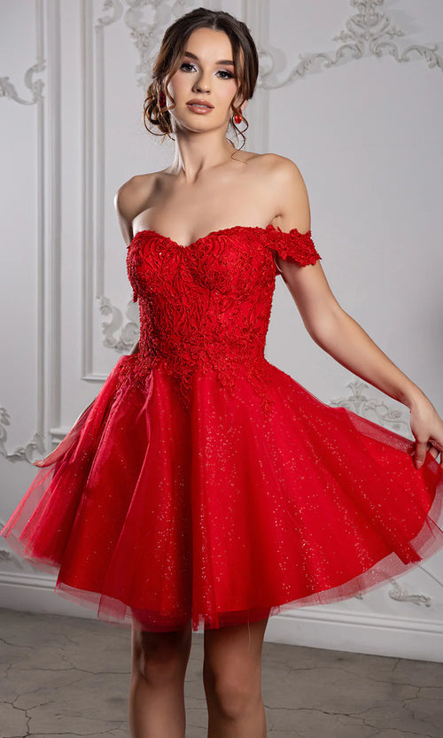 Sweetheart Neckline Tulle Short Dress Strapless Fit & Flare Homecoming Dress by May Queen MQ2224