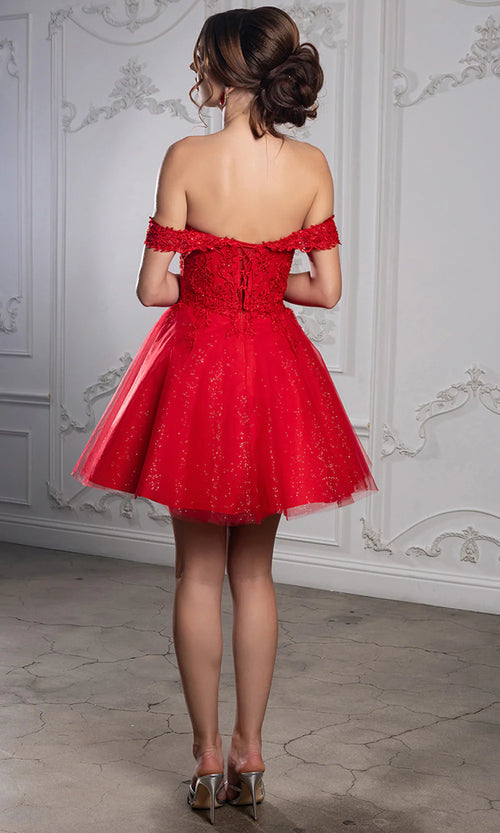 Sweetheart Neckline Tulle Short Dress Strapless Fit & Flare Homecoming Dress by May Queen MQ2224