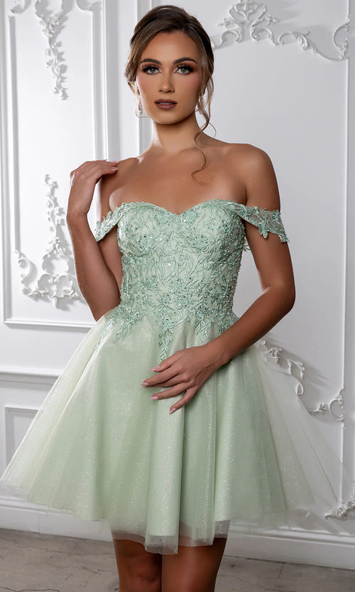 Sweetheart Neckline Tulle Short Dress Strapless Fit & Flare Homecoming Dress by May Queen MQ2224