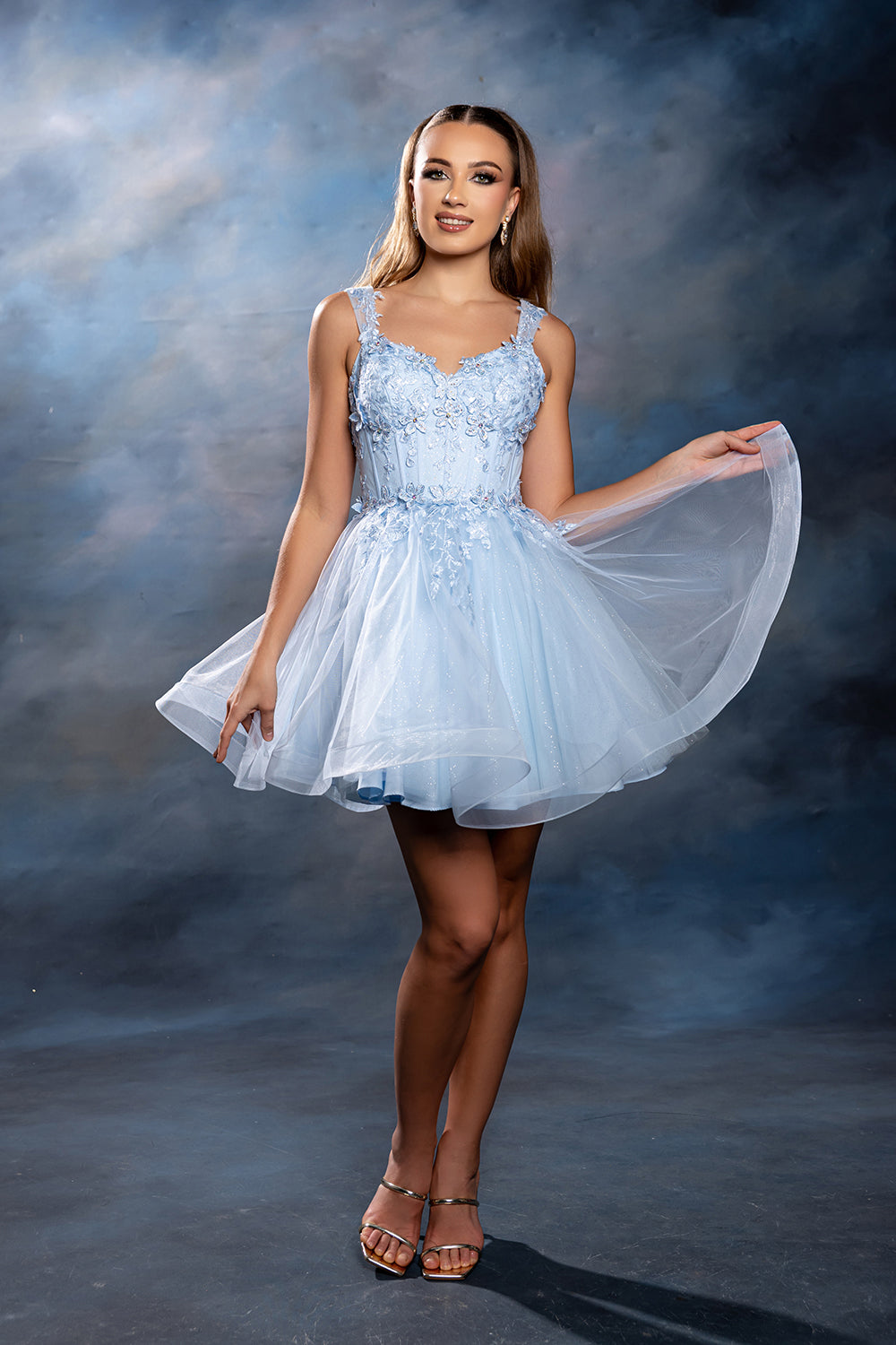 Sleeveless Lace Appliqué Short Tulle Cocktail Dress with Corset Back Dress by May Queen MQ2225
