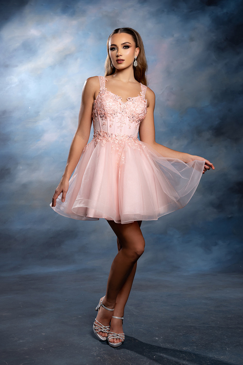 Sleeveless Lace Appliqué Short Tulle Cocktail Dress with Corset Back Dress by May Queen MQ2225