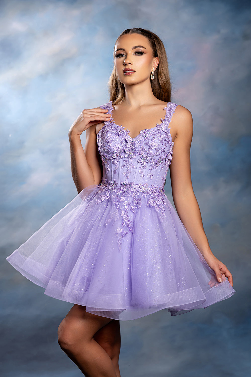 Sleeveless Lace Appliqué Short Tulle Cocktail Dress with Corset Back Dress by May Queen MQ2225