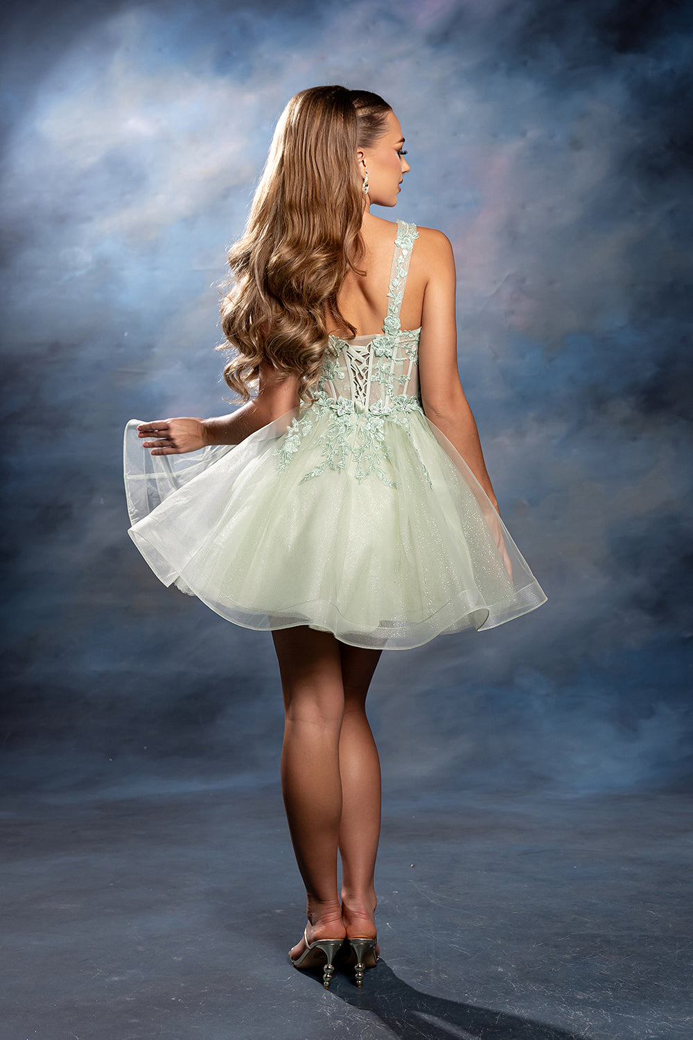 Sleeveless Lace Appliqué Short Tulle Cocktail Dress with Corset Back Dress by May Queen MQ2225