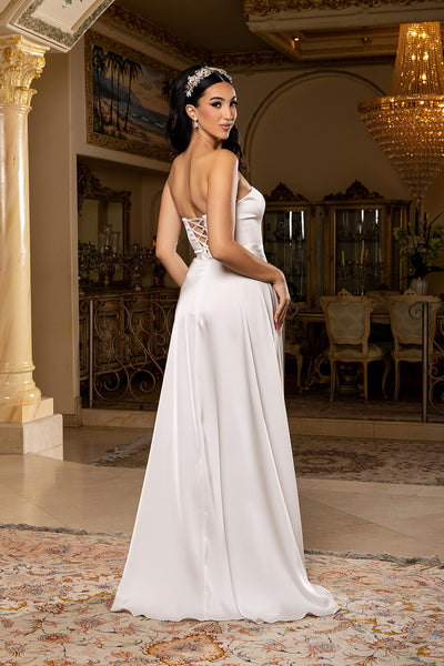 Strapless A-Line Wedding Dress Overlay Lace-Up Back Bridal Gown with Slit by May Queen MQ2228