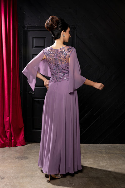 Flutter Angel Cape Sleeve Beaded Lace Appliqué Chiffon Mother of the Bride Gown by May Queen MQ2233