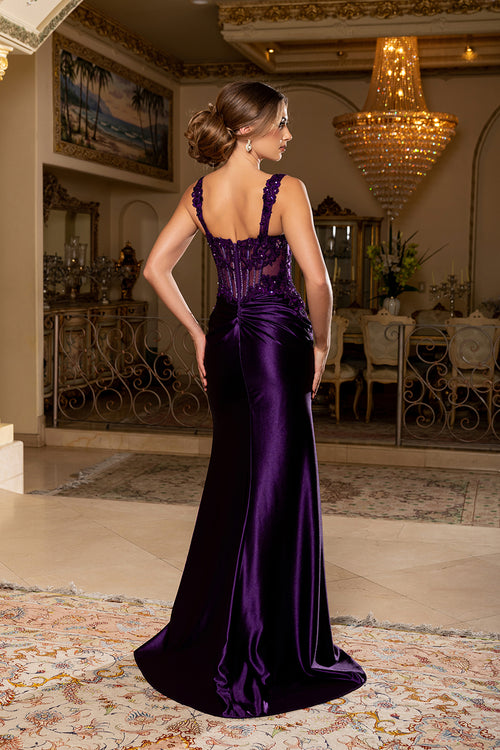 Sweetheart Floral Strap Beaded Sequin Illusion Corset Stretch Mermaid Gown by May Queen MQ2237
