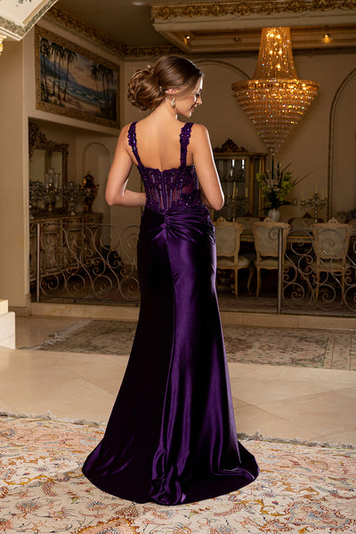 Sweetheart Floral Strap Beaded Sequin Illusion Corset Stretch Mermaid Gown by May Queen MQ2237