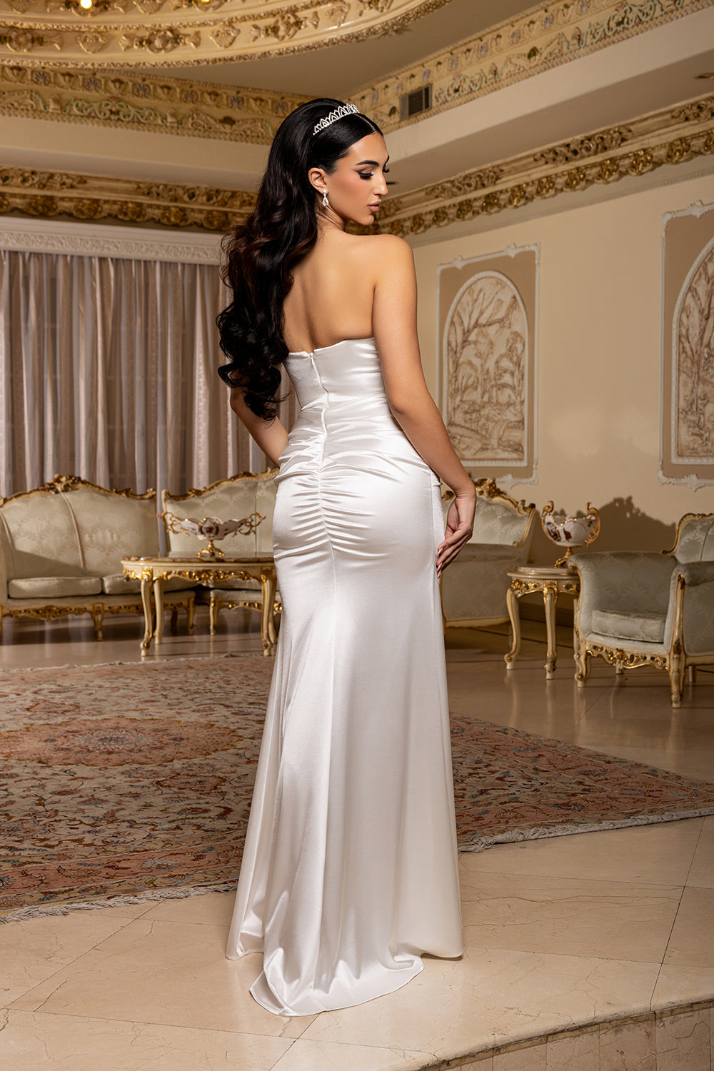 Folded Pleated Stretch Satin All-Over Ruched Mermaid Bridal Gown by May Queen MQ2238