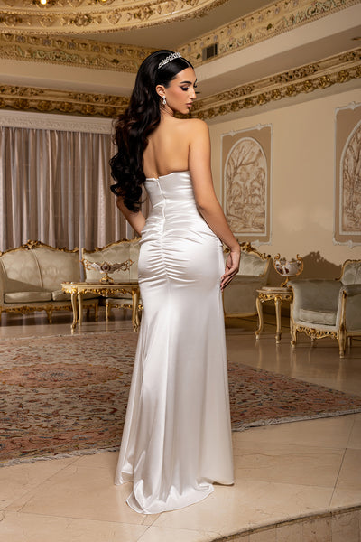 Folded Pleated Stretch Satin All-Over Ruched Mermaid Bridal Gown by May Queen MQ2238
