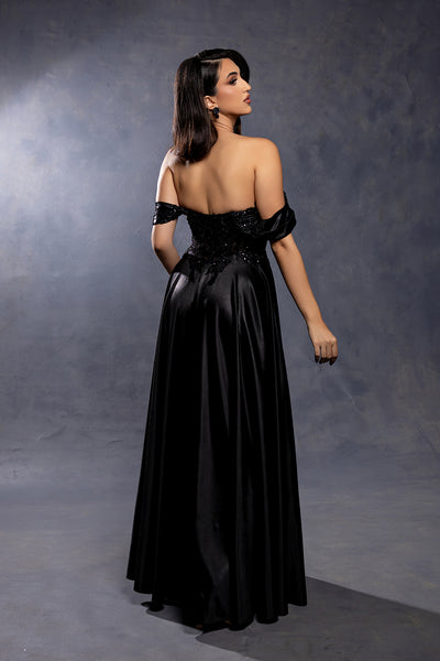 Off-Shoulder Sweetheart Beaded Illusion Corset A-Line Floor-Length Prom Dress by May Queen MQ2240