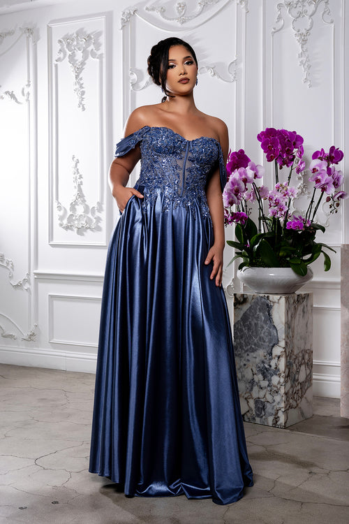 Off-Shoulder Sweetheart Beaded Illusion Corset A-Line Floor-Length Prom Dress by May Queen MQ2240
