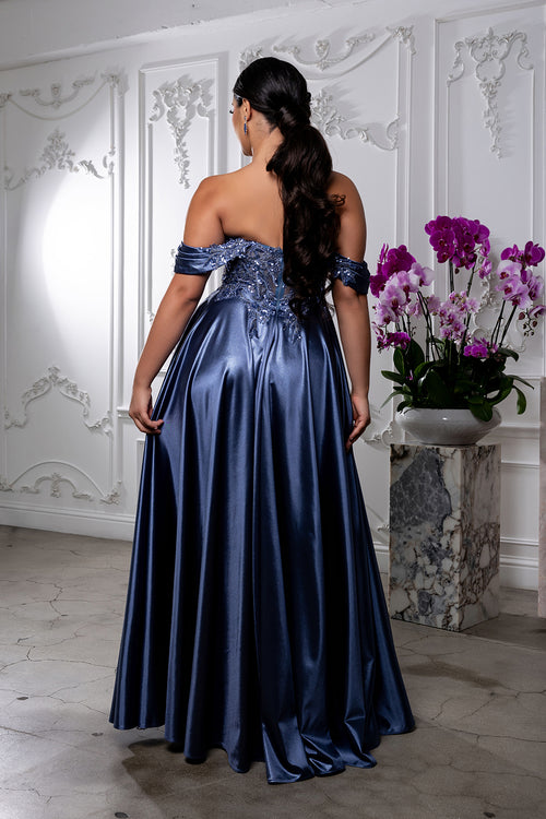 Off-Shoulder Sweetheart Beaded Illusion Corset A-Line Floor-Length Prom Dress by May Queen MQ2240