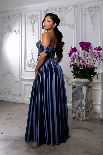 Off-Shoulder Sweetheart Beaded Illusion Corset A-Line Floor-Length Prom Dress by May Queen MQ2240