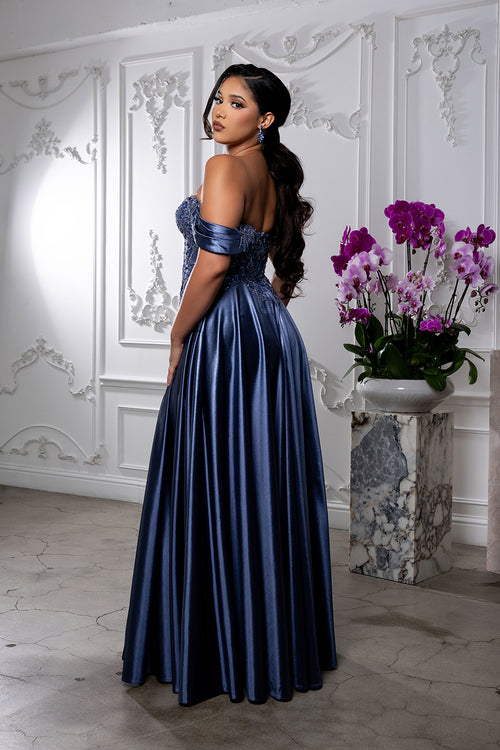 Off-Shoulder Sweetheart Beaded Illusion Corset A-Line Floor-Length Prom Dress by May Queen MQ2240