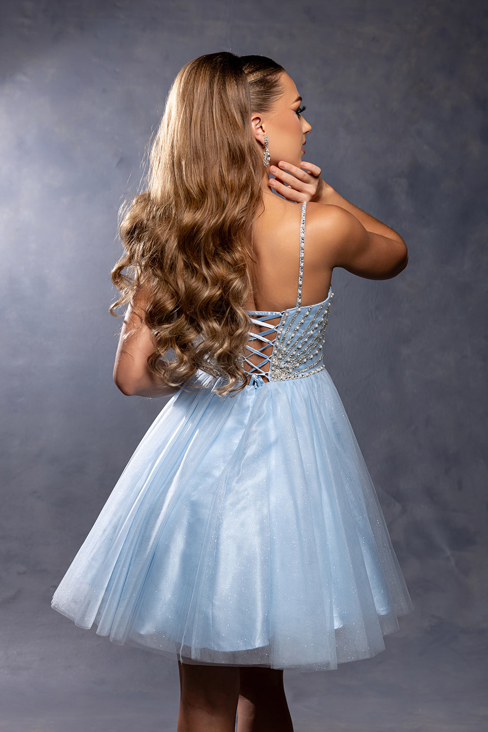 Sweetheart Rhinestone Strap Fully Beaded Glitter Tulle Short Homecoming Dress by May Queen MQ2243