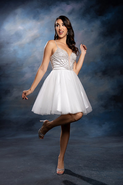 Sweetheart Rhinestone Strap Fully Beaded Glitter Tulle Short Homecoming Dress by May Queen MQ2243