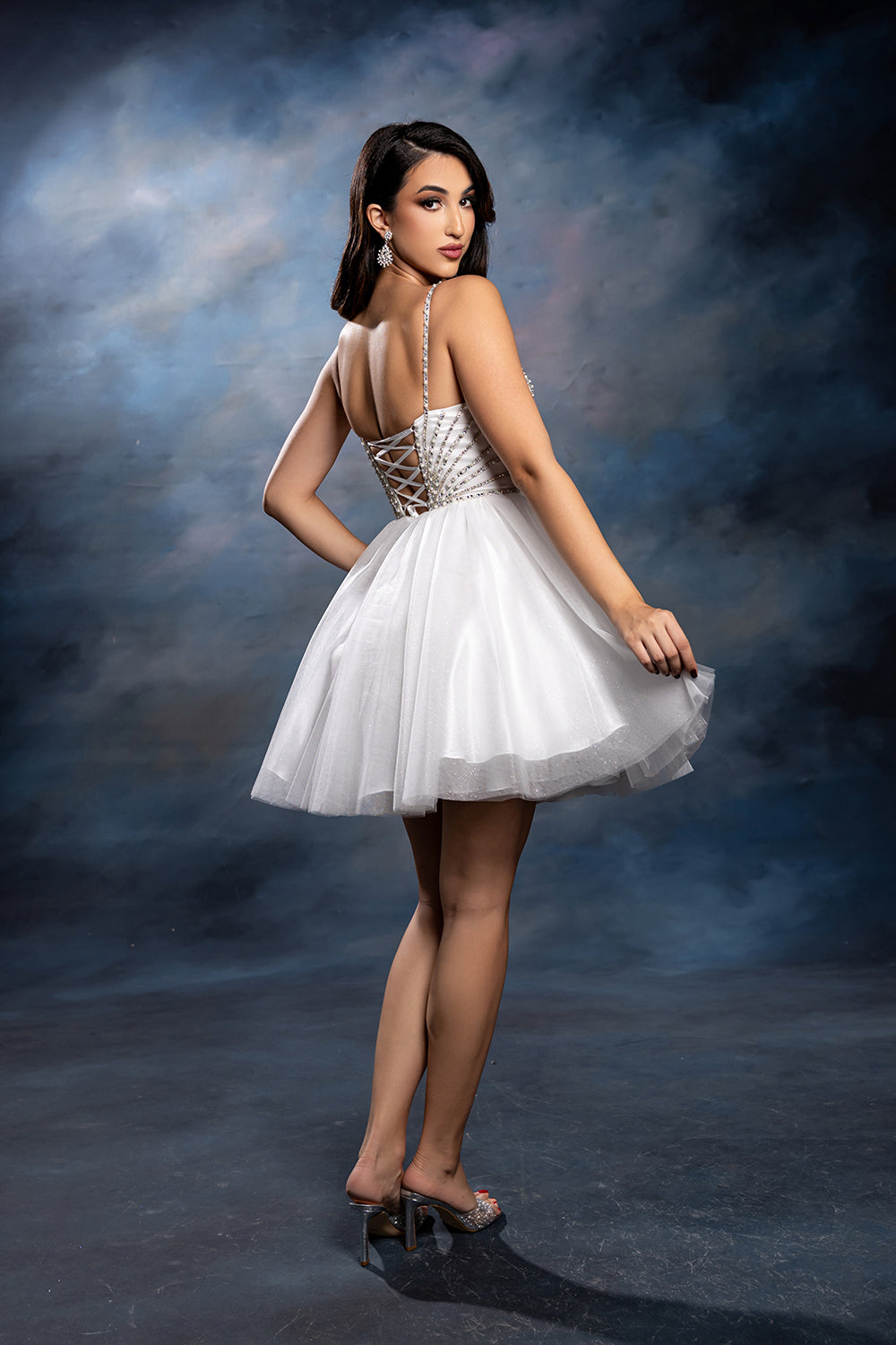 Sweetheart Rhinestone Strap Fully Beaded Glitter Tulle Short Homecoming Dress by May Queen MQ2243