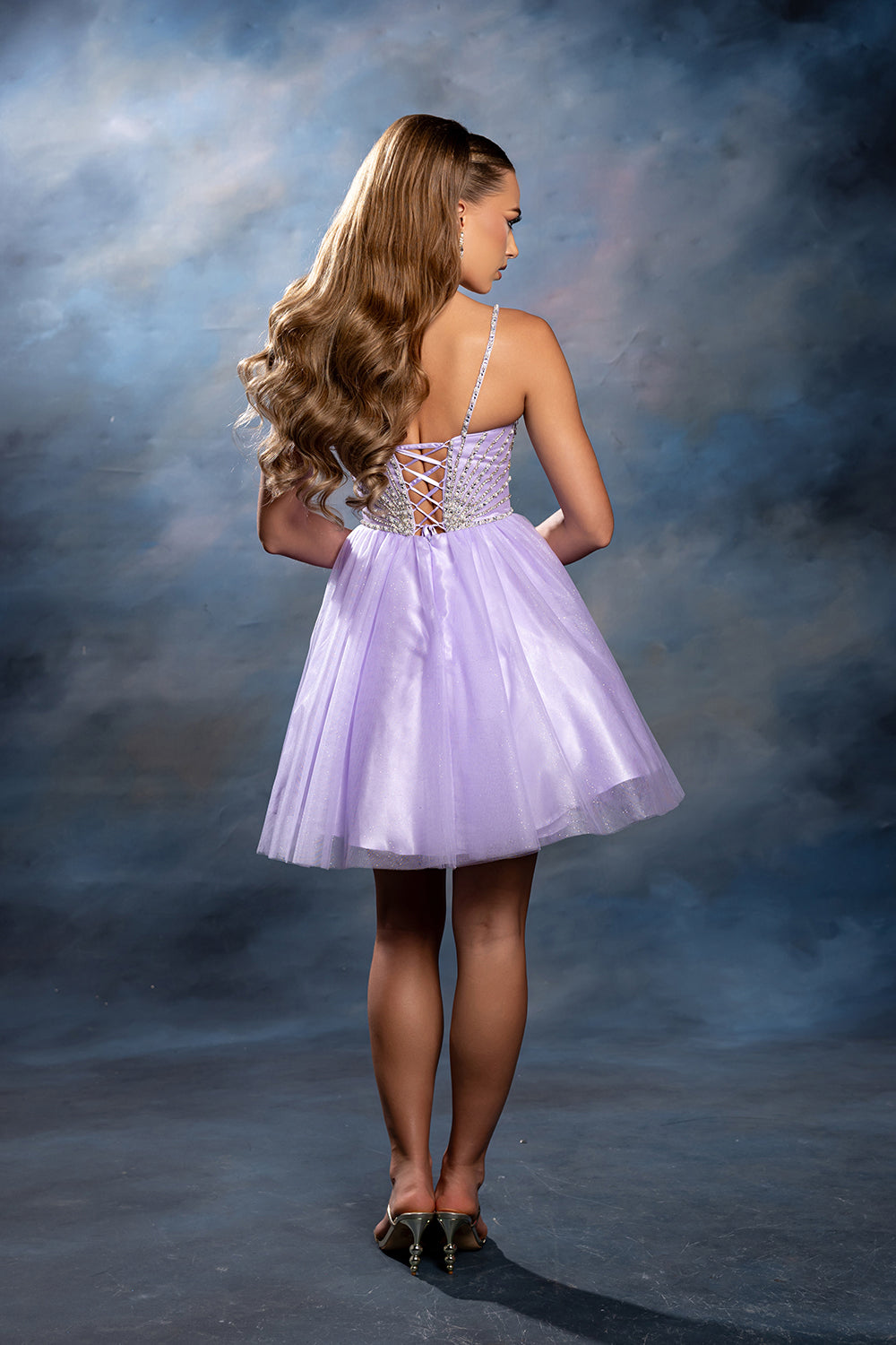 Sweetheart Rhinestone Strap Fully Beaded Glitter Tulle Short Homecoming Dress by May Queen MQ2243