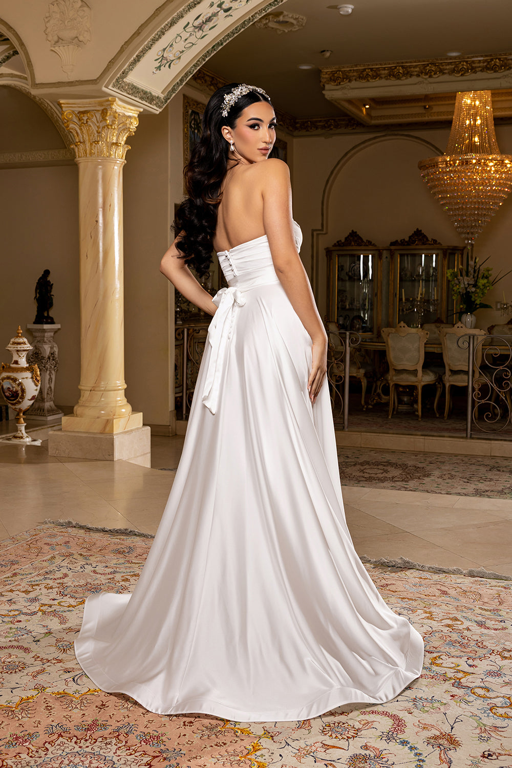 Sweetheart Ruched Bodice High Slit A-Line Floor-Length Wedding Dress by May Queen MQ2244