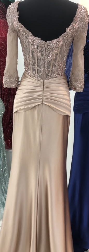 3/4 Sleeve V-Neck Lace Sequin Ruched Sheath Mother of the Bride Dress by May Queen MQ2257