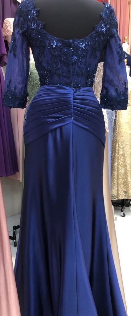 3/4 Sleeve V-Neck Lace Sequin Ruched Sheath Mother of the Bride Dress by May Queen MQ2257