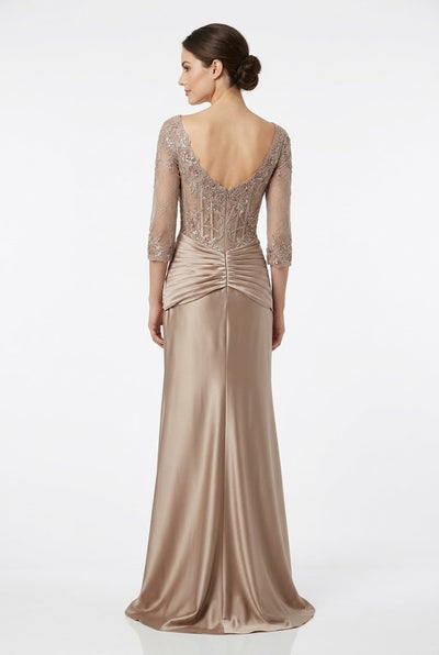 3/4 Sleeve V-Neck Lace Sequin Ruched Sheath Mother of the Bride Dress by May Queen MQ2257