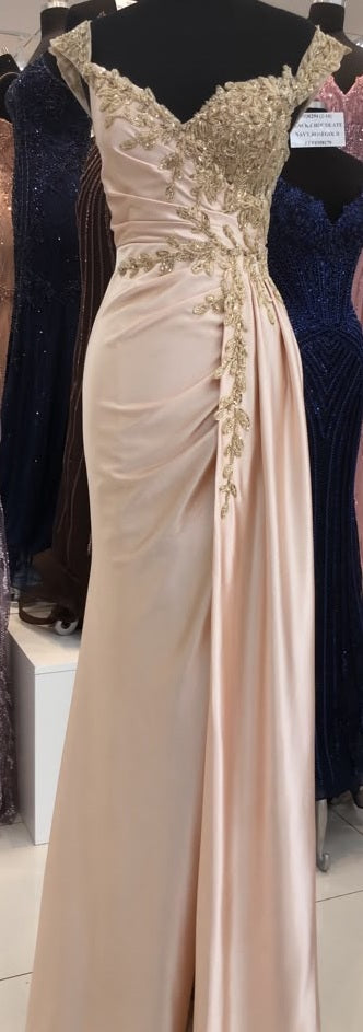 Off-The-Shoulder Sweetheart Beaded Lace Appliqué Ruched Mermaid Evening Gown by May Queen MQ2258