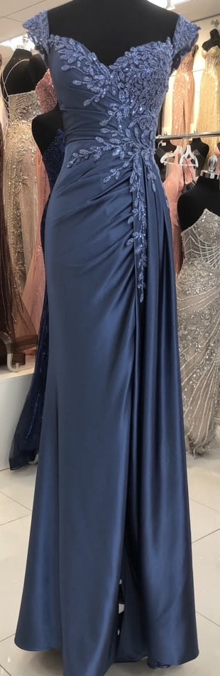 Off-The-Shoulder Sweetheart Beaded Lace Appliqué Ruched Mermaid Evening Gown by May Queen MQ2258