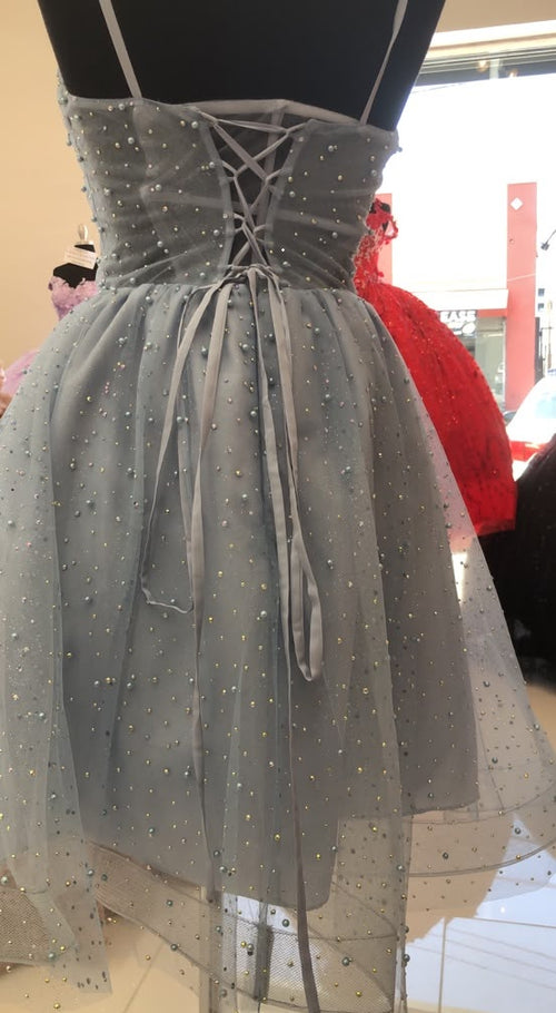 Pearl Beaded Sweetheart Corset Tulle Short Homecoming Dress with Lace-Up Back by May Queen MQ2259