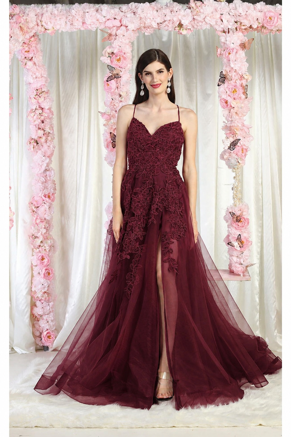 May Queen MQ2013 Corset Floral Applique Formal Dress