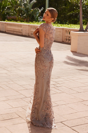 Vestido de manga corta con apliques impresionantes Anabel MT110 de Nox