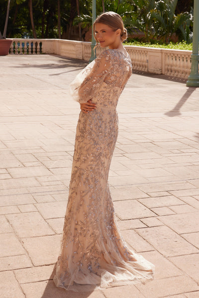 Nox Anabel MT112 Romantic Appliqué Puff Sleeve Gown